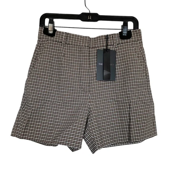 NWT The Kooples Straight Tailored-Cut Check Shorts Size 8 Beige Brown